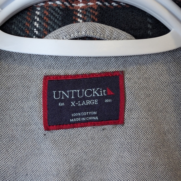 UNTUCKit Reverdy Thick Cotton Plaid Flannel Black Orange Fall Button Down XL Men - Picture 3 of 11